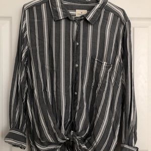 American Eagle Striped Tie Front Button-Up Shirt